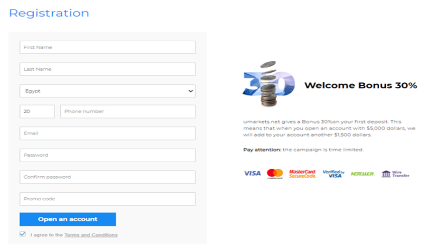 إجراءات فتح الحساب لدي Umarkets تحت الخطوات التقليدية مثل معظم الشركات تندرج إجراءات فتح الحساب لدي Umarkets تحت الخطوات التقليدية مثل معظم الشركات