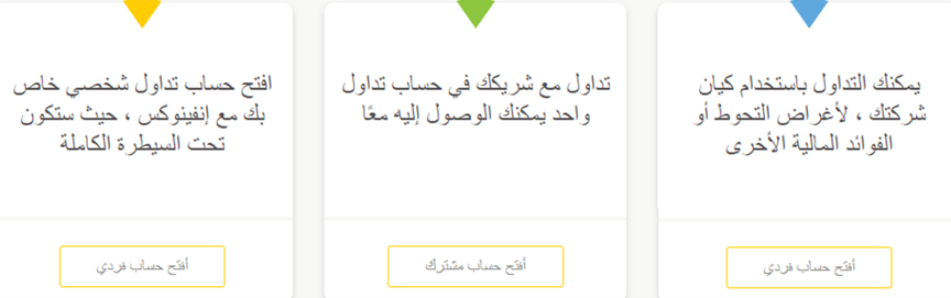 ثلاثة أنواع من الحسابات الذي يقدمها الوسيط Infinox وبدون عمولات، بالإضافة إلى حساب أخر بفروق خام، وأخر إسلامي هناك ثلاثة أنواع من الحسابات الذي يقدمها الوسيط Infinox وبدون عمولات، بالإضافة إلى حساب أخر بفروق خام، وأخر إسلامي