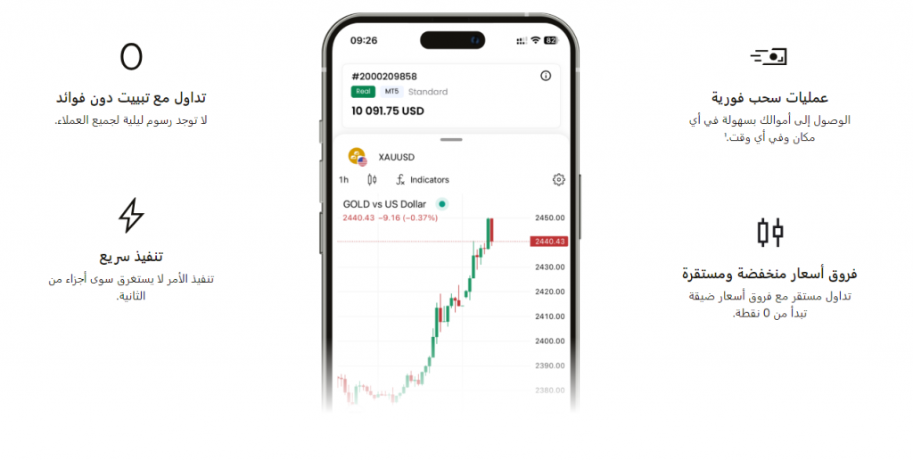 تداول مستقر مع فروق أسعار ضيقة تبدأ من 0 نقطة. 