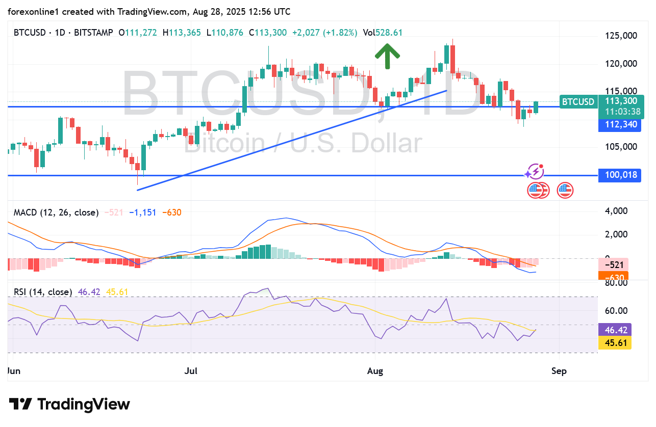 مؤشر بيتكوين دولار BTCUSD يُشير إلى أتجاه صاعد رغم الخسائر