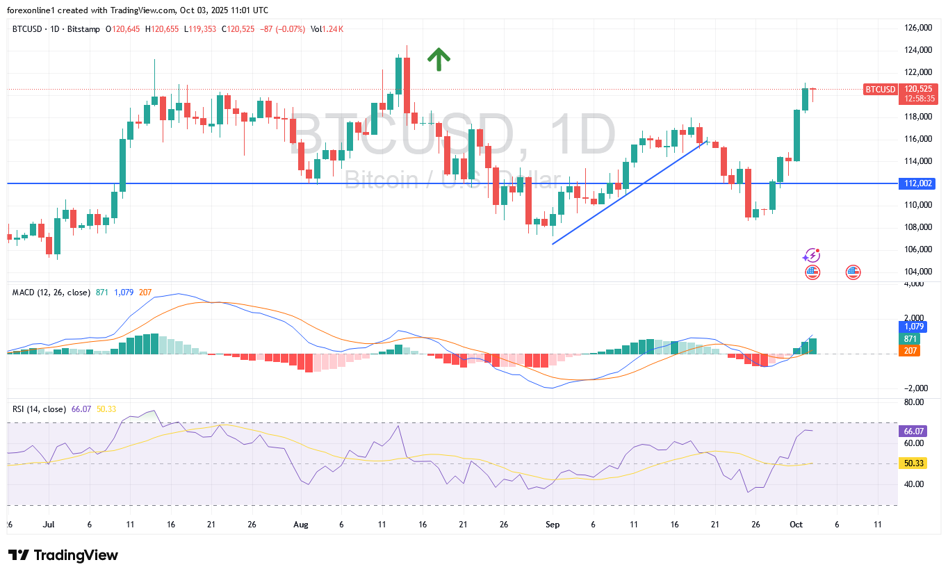 توقعات بيتكوين دولار BTCUSD اليوم: الاتجاه الصاعد الاقوى بكسر ال 120 الف دولار