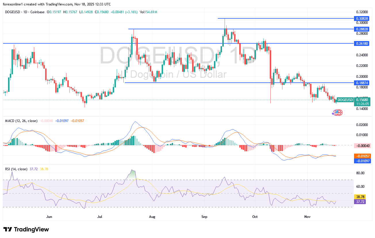 سعر دوجكوين دولار DOGEUSD فى مساره الهبوطى القوى