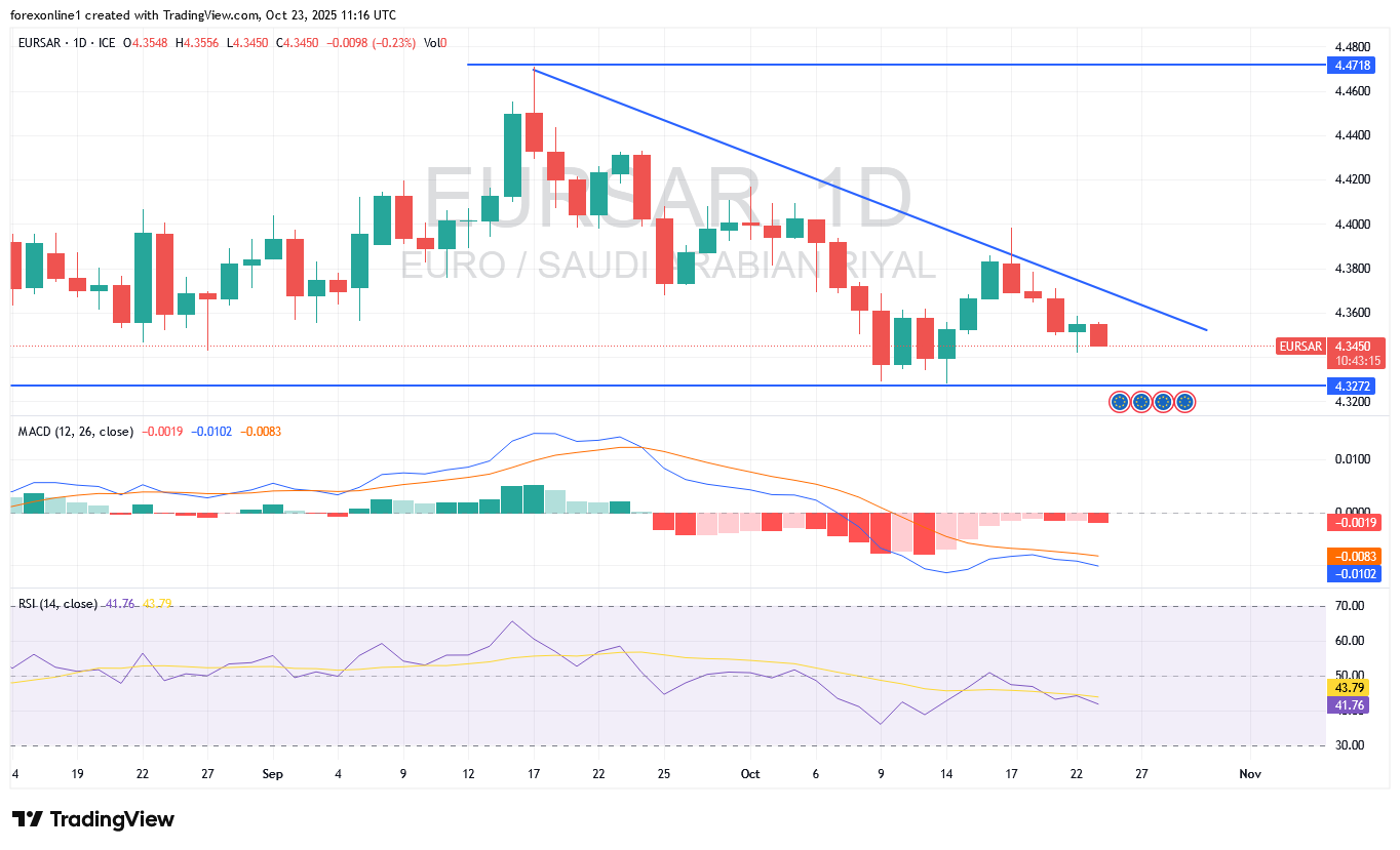 سعر اليورو مقابل الريال السعودى ينتظر خسائر أقوى قبل أن يصل الى ذروة البيع