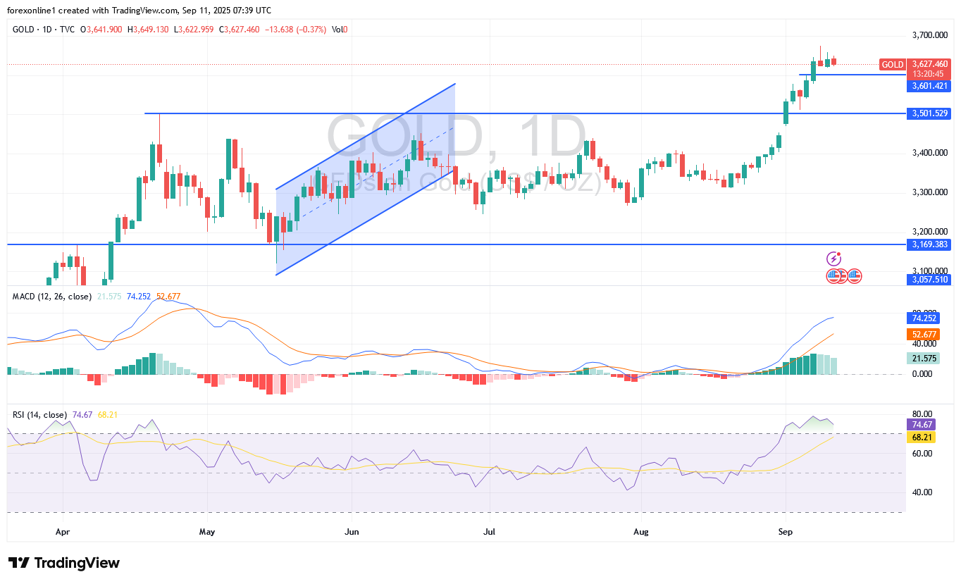 توقعات محللين الذهب مقابل الدولار XAU/USD اليوم الخميس 11 سبتمبر 2025: سعر الذهب مستقر قرب أعلى مستوياته قبيل أحداث هامة