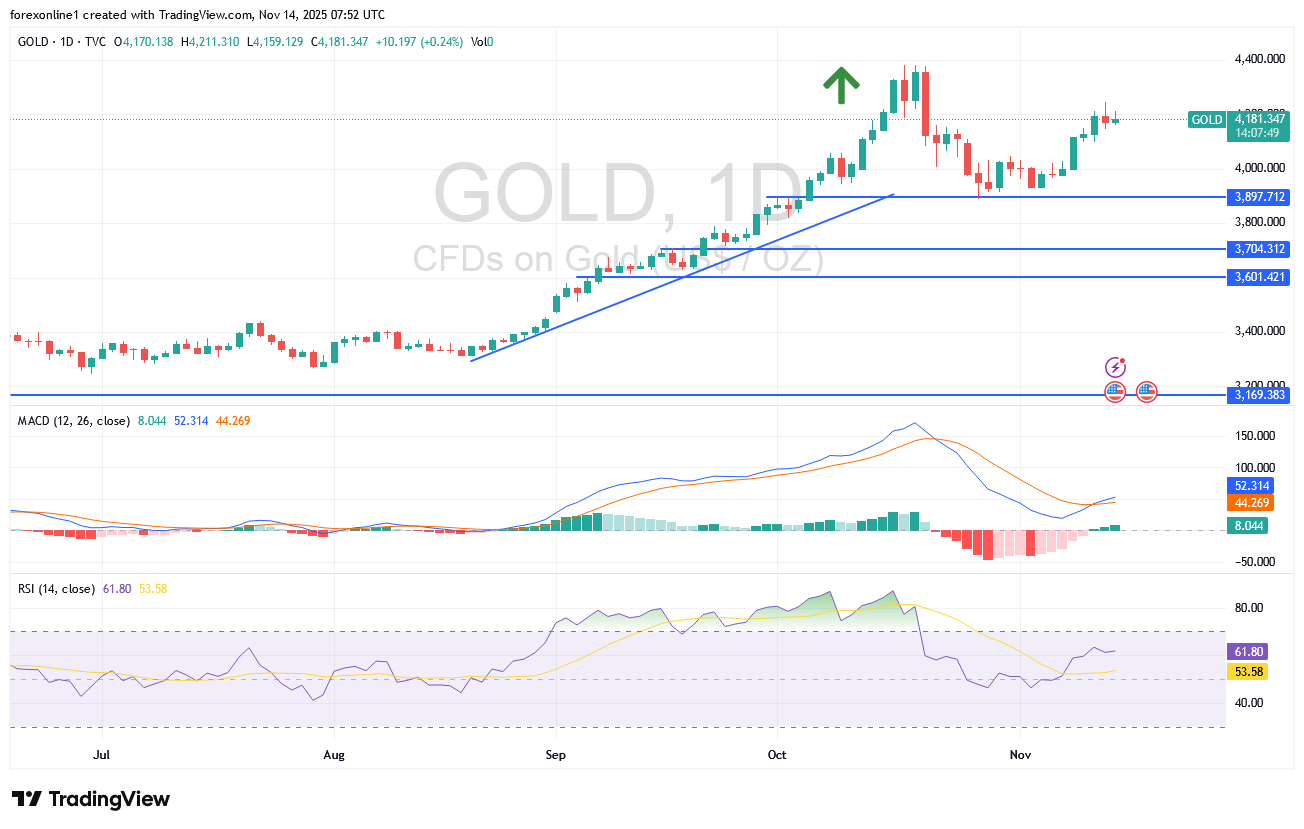 تحليل زوج الذهب / الدولار XAU/USD اليوم الجمعة 14 نوفمبر 2025: هل ستنخفض أسعار الذهب قريبا ؟