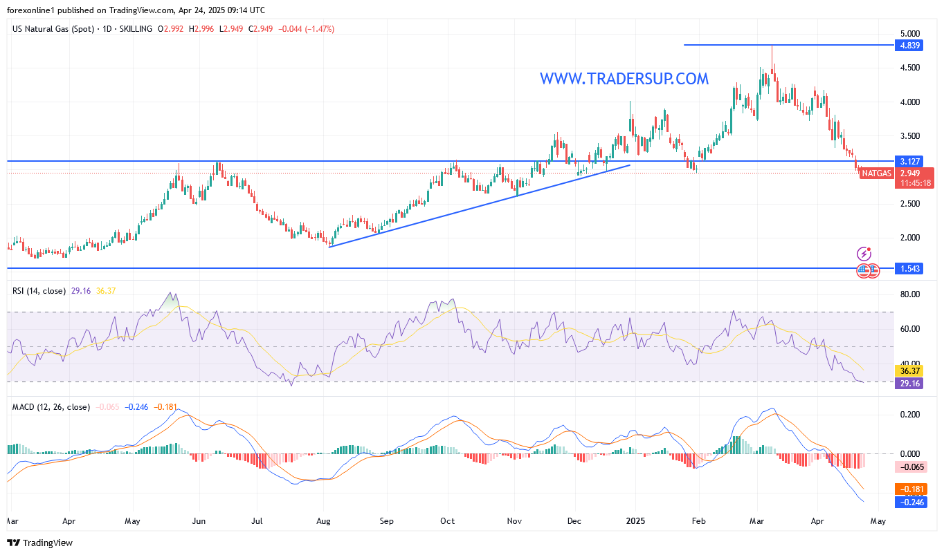 التحليل الفني لسعر الغاز الطبيعي NATGAS/USD والاتجاه الهبوطى يزداد قوة