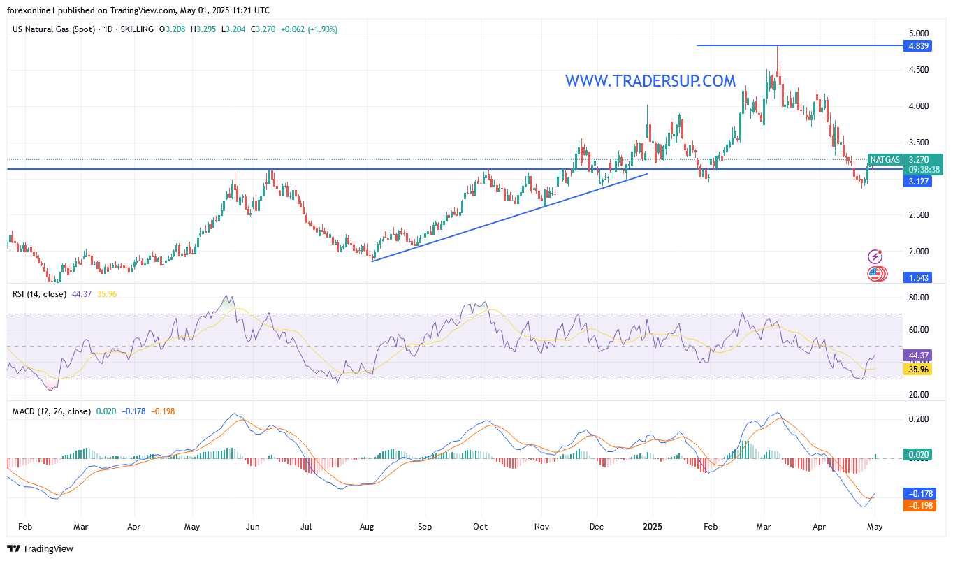 التحليل الفني لسعر الغاز الطبيعي NATGAS/USD التحول الهبوطى قد يستمر لفترة من الوقت