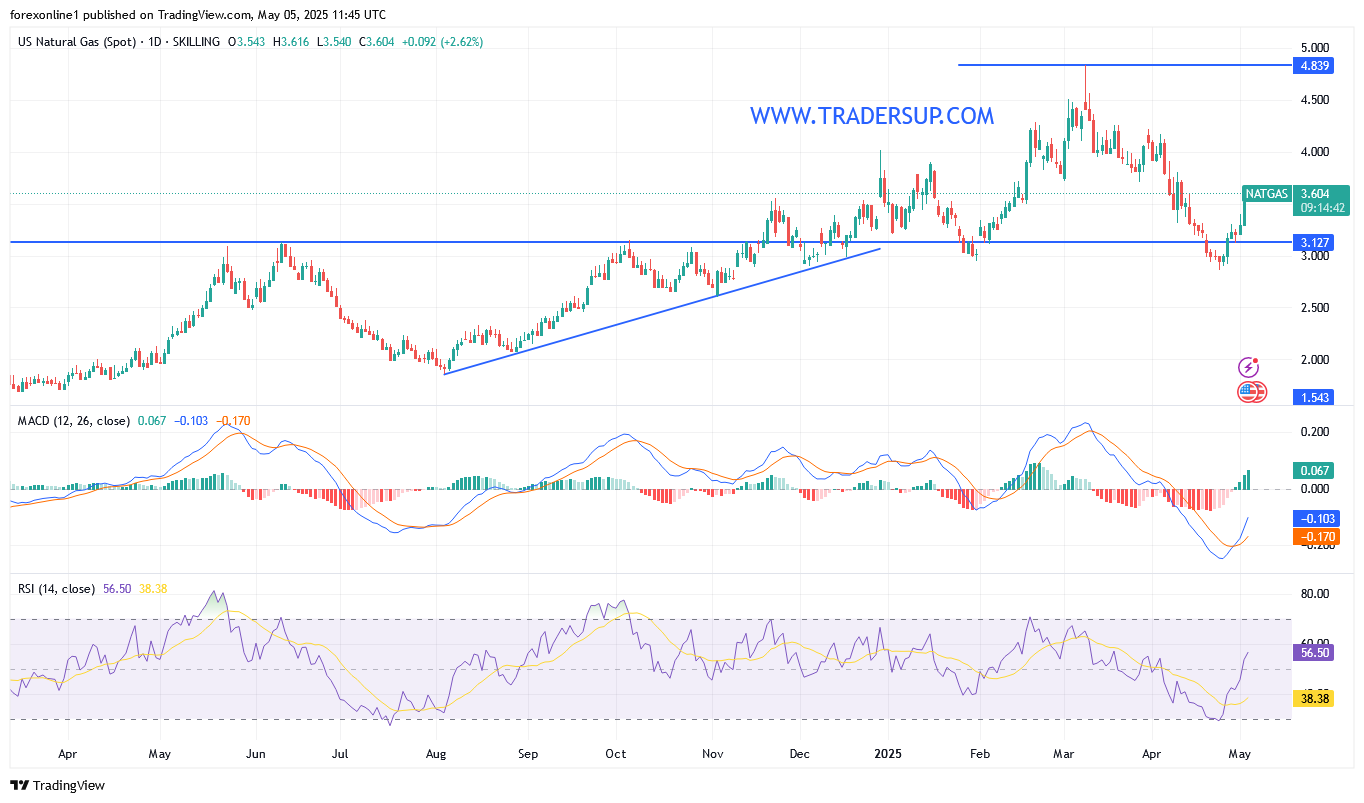 التحليل الفني لسعر الغاز الطبيعي NATGAS/USD اليوم وتشكيل قناة صعودية