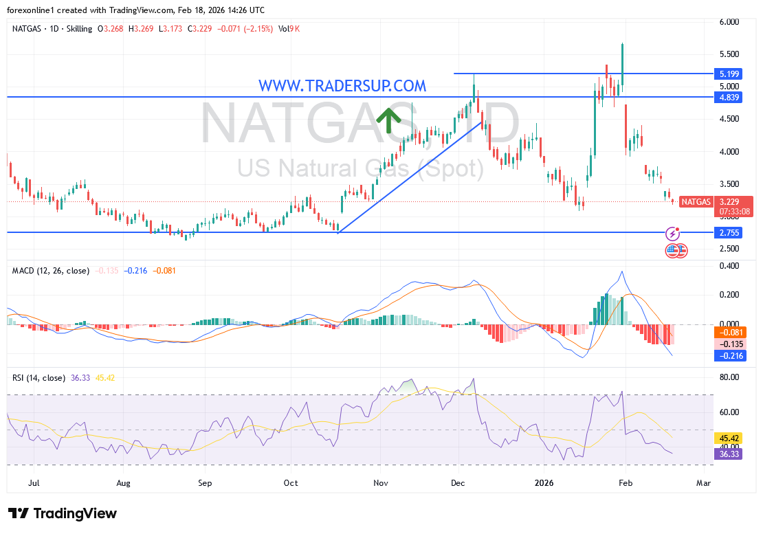 تراجع أسعار الغاز الطبيعى NATGAS/USD الى الادنى منذ شهر