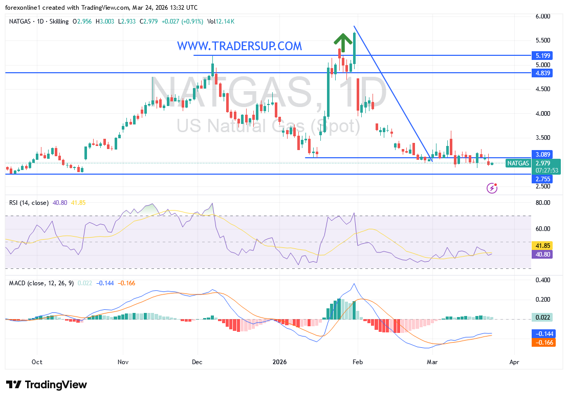 تحليل سعر الغاز الطبيعى NATGAS/USD اليوم: انخفاض تحت 3 دولار يزيد ضغوط البيع