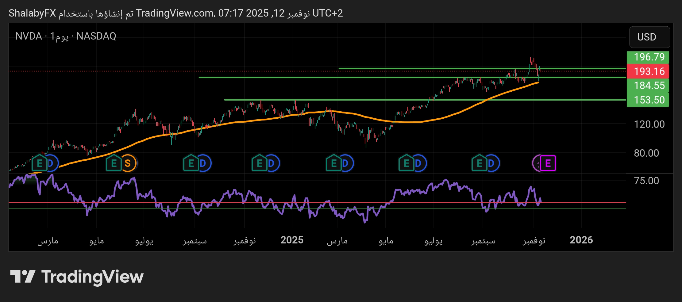 سهم إنفيديا في البورصة الأمريكية يفعل مستويات الشراء الثانية