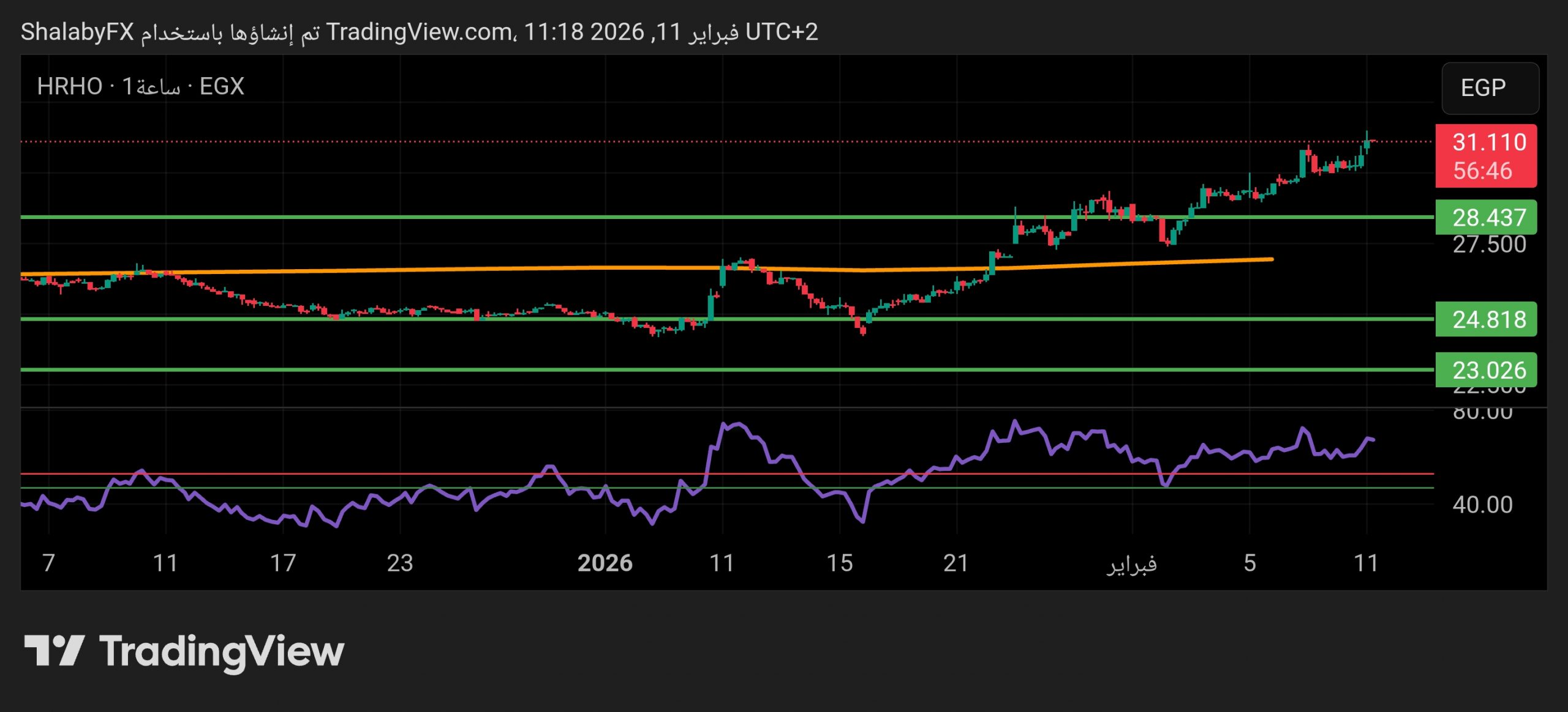 سهم هيرميس في بورصة مصر يرتفع عند سعر 31.11 جنيه مصري